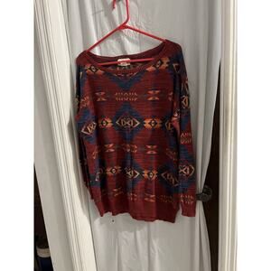Ralph Lauren Denim And Supply Vintage Red Aztec Print Cotton Boat Neck Sweater L